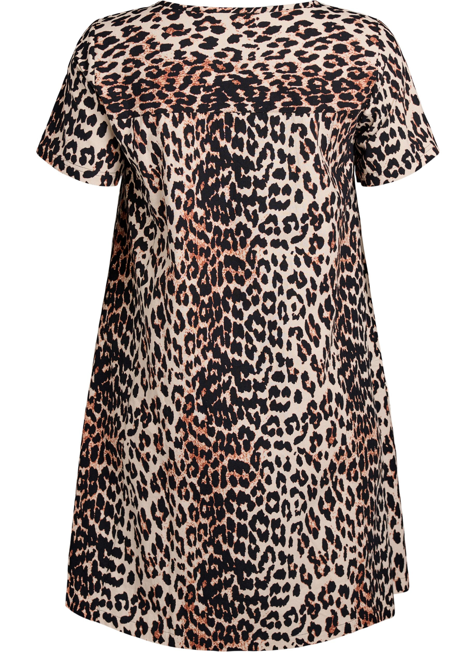 Zizzi Kort a-shape kjole med leopardprint, Brun, Packshot image number 1