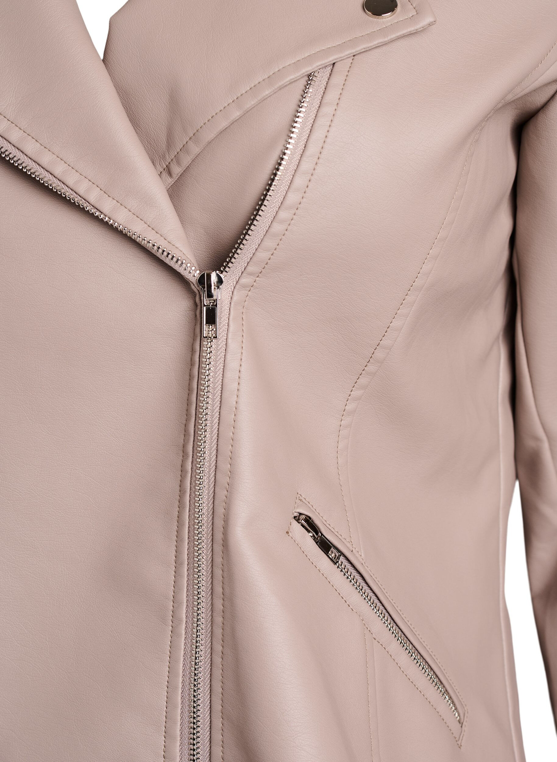 ZizziBikerjakke i imiteret l&aelig;der , Beige, Packshot image number 2