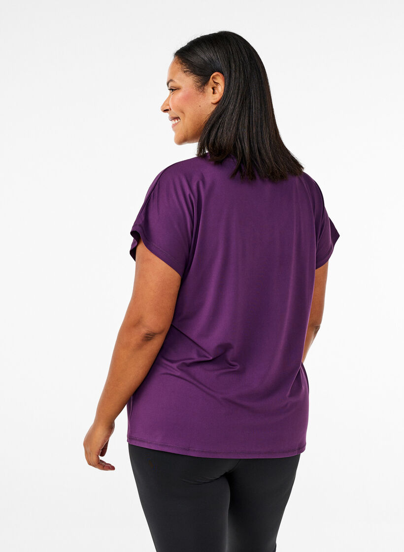 L&oslash;s tr&aelig;nings t-shirt med v-hals, Lilla, Model image number 2