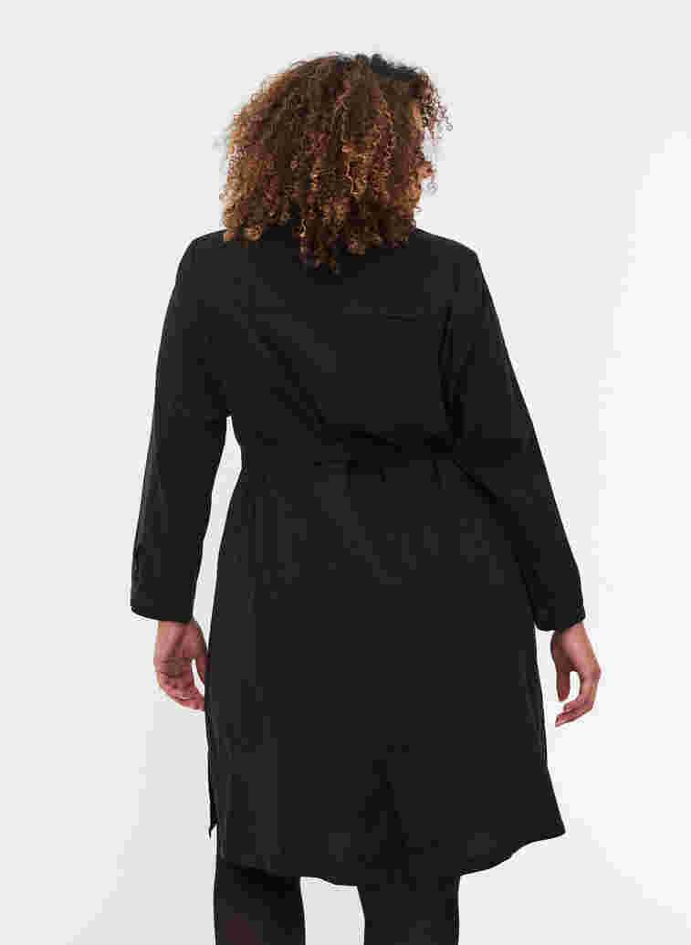Viskose kjole med knapper og bælte, Black, Model image number 1