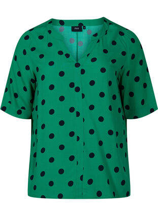 Viskose bluse med prikker, Jolly Green dot AOP, Packshot image number 0