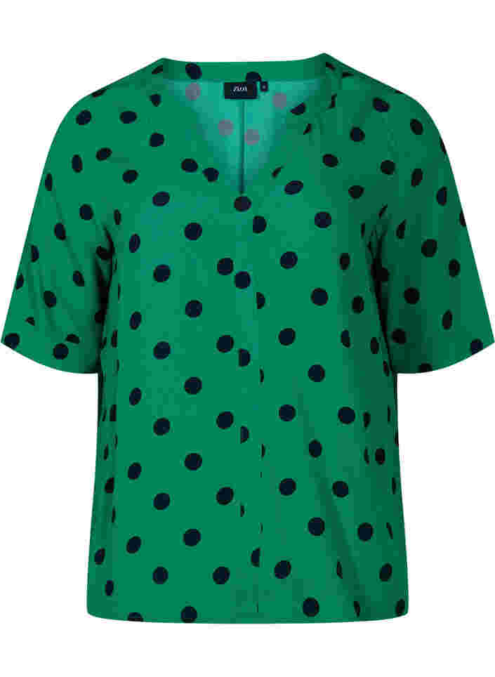 Viskose bluse med prikker, Jolly Green dot AOP, Packshot image number 0