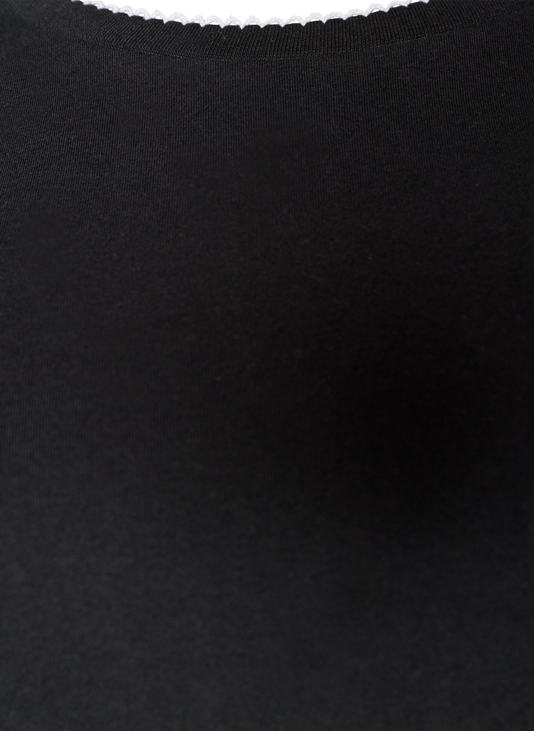 ZizziT-shirt i bomuld med b&oslash;lgede kontrastkanter, Sort, Packshot image number 2