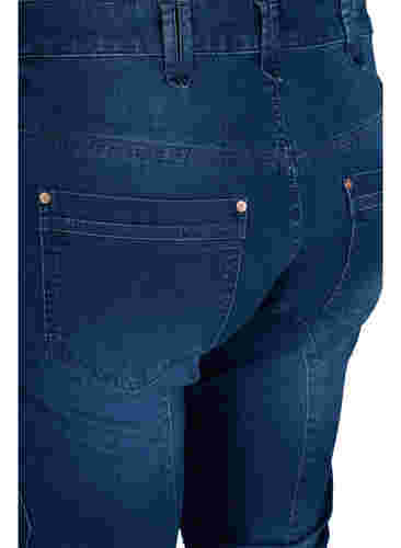 Slim fit capri jeans med lommer, Dark blue denim, Packshot image number 3