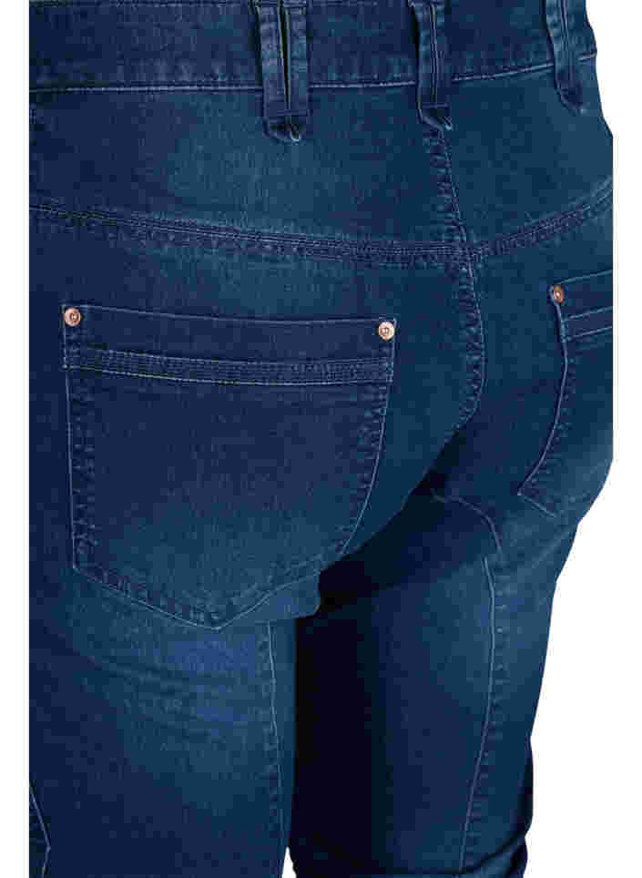 Slim fit capri jeans med lommer, Dark blue denim, Packshot image number 3