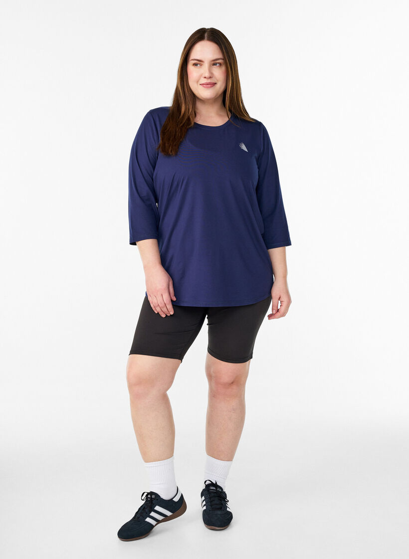Tr&aelig;ningsbluse med 3/4 &aelig;rmer, Bl&aring;, Model image number 1