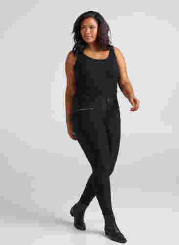 Tætsiddende bukser med lynlås detaljer, Black, Model image number 3