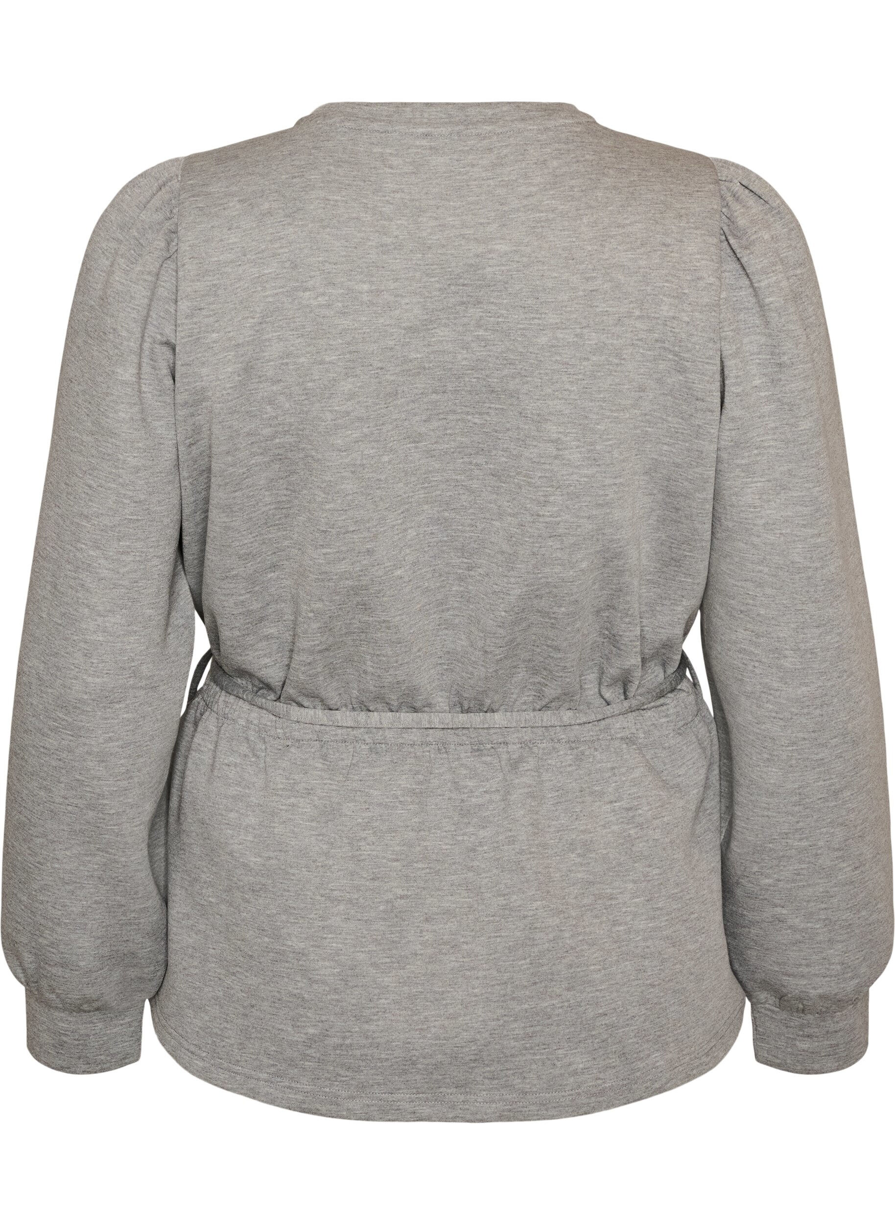 ZizziBluse med bindeb&aring;nd og puf&aelig;rmer, Gr&aring;, Packshot image number 1