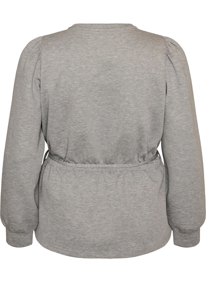 Bluse med bindeb&aring;nd og puf&aelig;rmer, Gr&aring;, Packshot image number 1