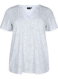 Bomulds t-shirt med prikker og v-hals, B.White/Black Dot