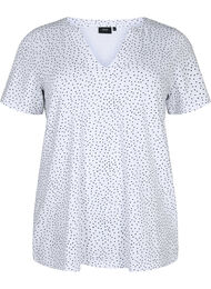 Bomulds t-shirt med prikker og v-hals, B.White/Black Dot