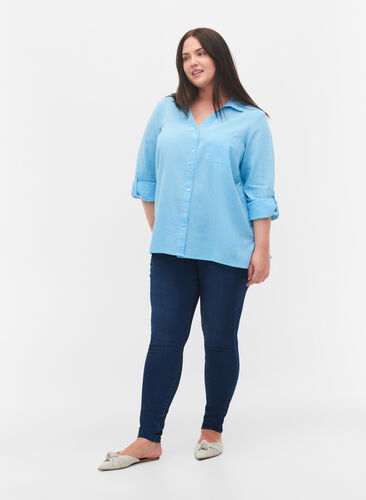 Skjortebluse med knaplukning, Alaskan Blue, Model image number 3