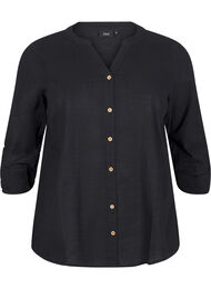 Skjortebluse i bomuld med v-udsk&aelig;ring, Sort