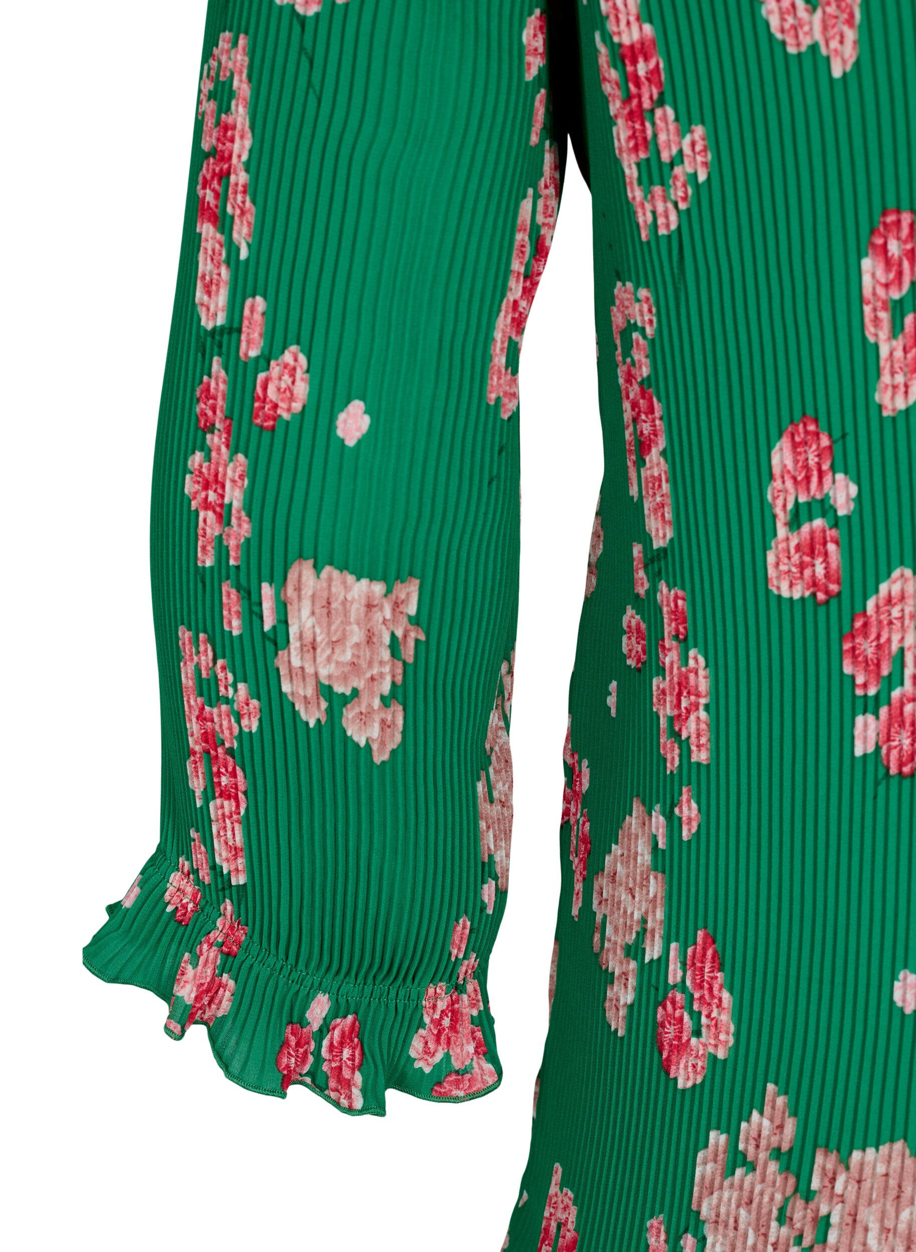 Zizzi Plisseret bluse med 3/4 &aelig;rmer, Jolly Green Flower, Packshot image number 3