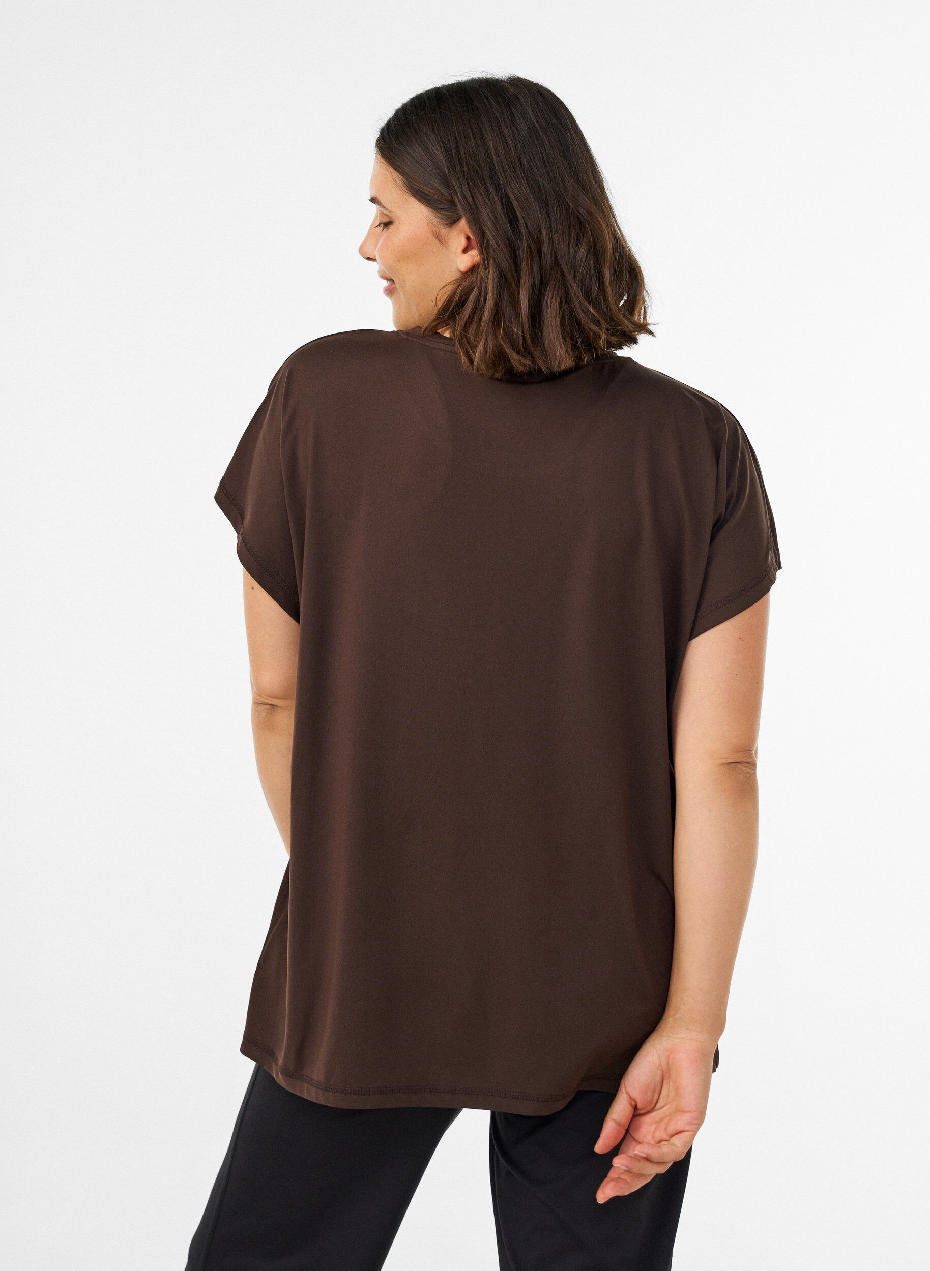 ZizziEnsfarvet tr&aelig;nings t-shirt, Brun, Model image number 2