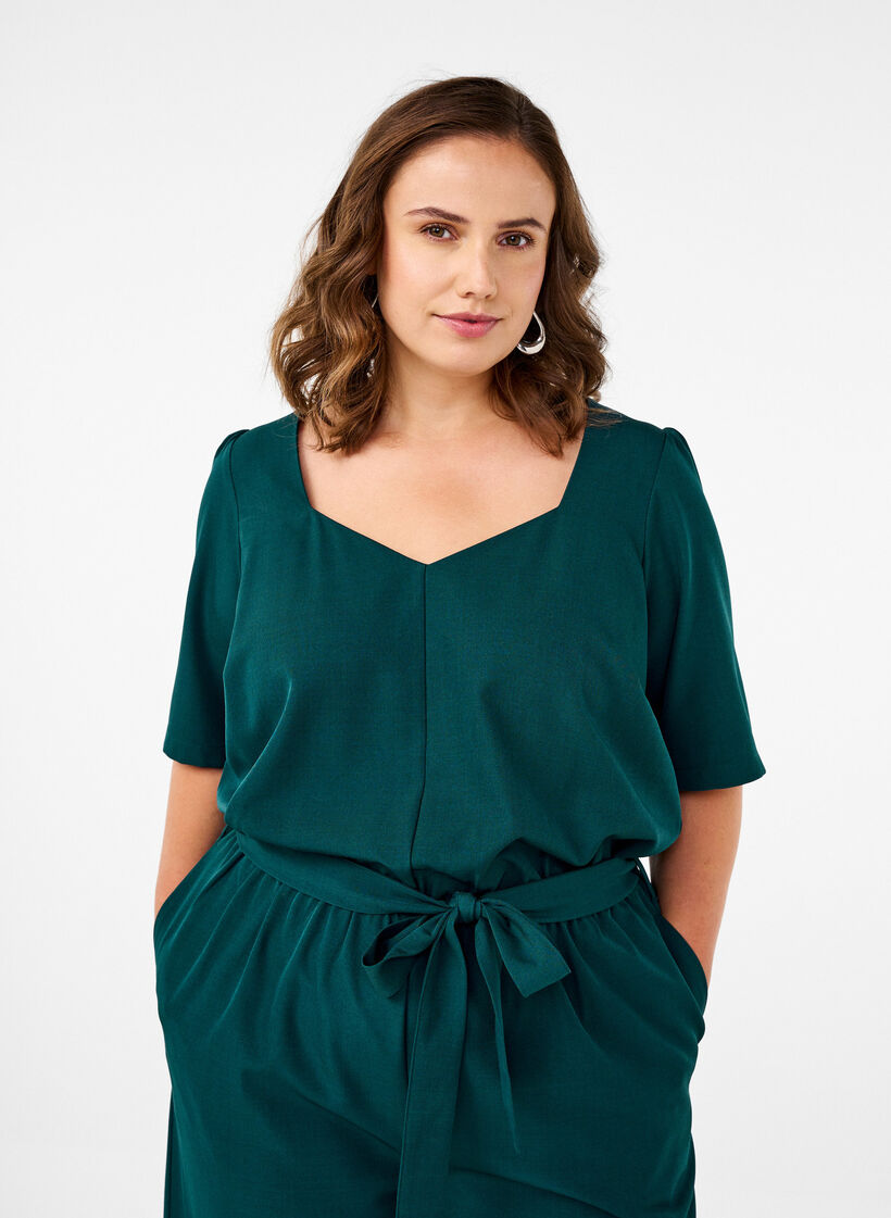 Jumpsuit med bælte og korte ærmer, Sea Moss Melange, Model image number 2