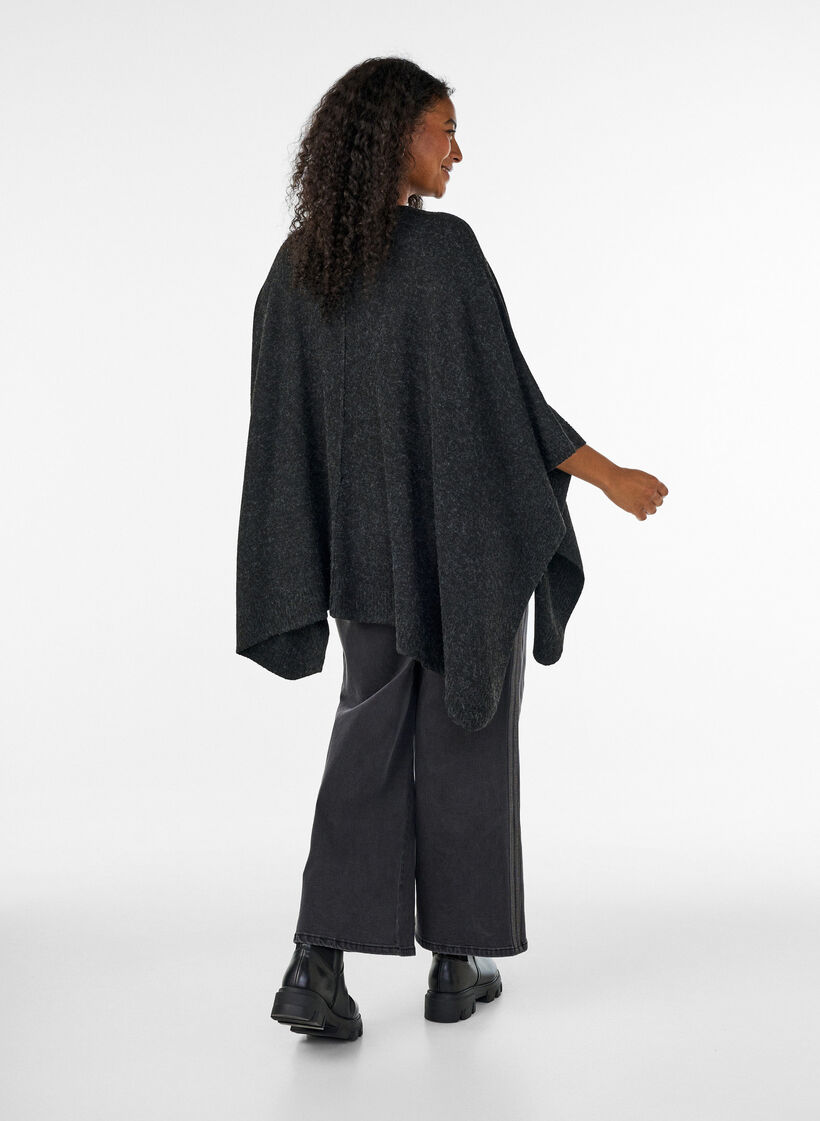 Strikket poncho med rund hals, Gr&aring;, Model image number 2