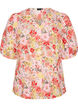 Blomstret bluse med hulm&oslash;nster og V-udsk&aelig;ring, Lyser&oslash;d, Packshot image number 0