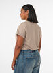 Stribet T-shirt i viskose med rund hals, Beige, Model image number 2