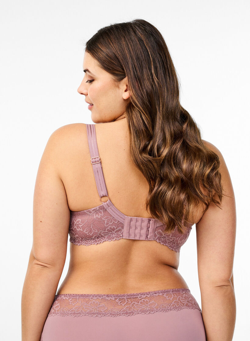 Full cover bh i mesh med blonder, Lyserød, Model image number 1