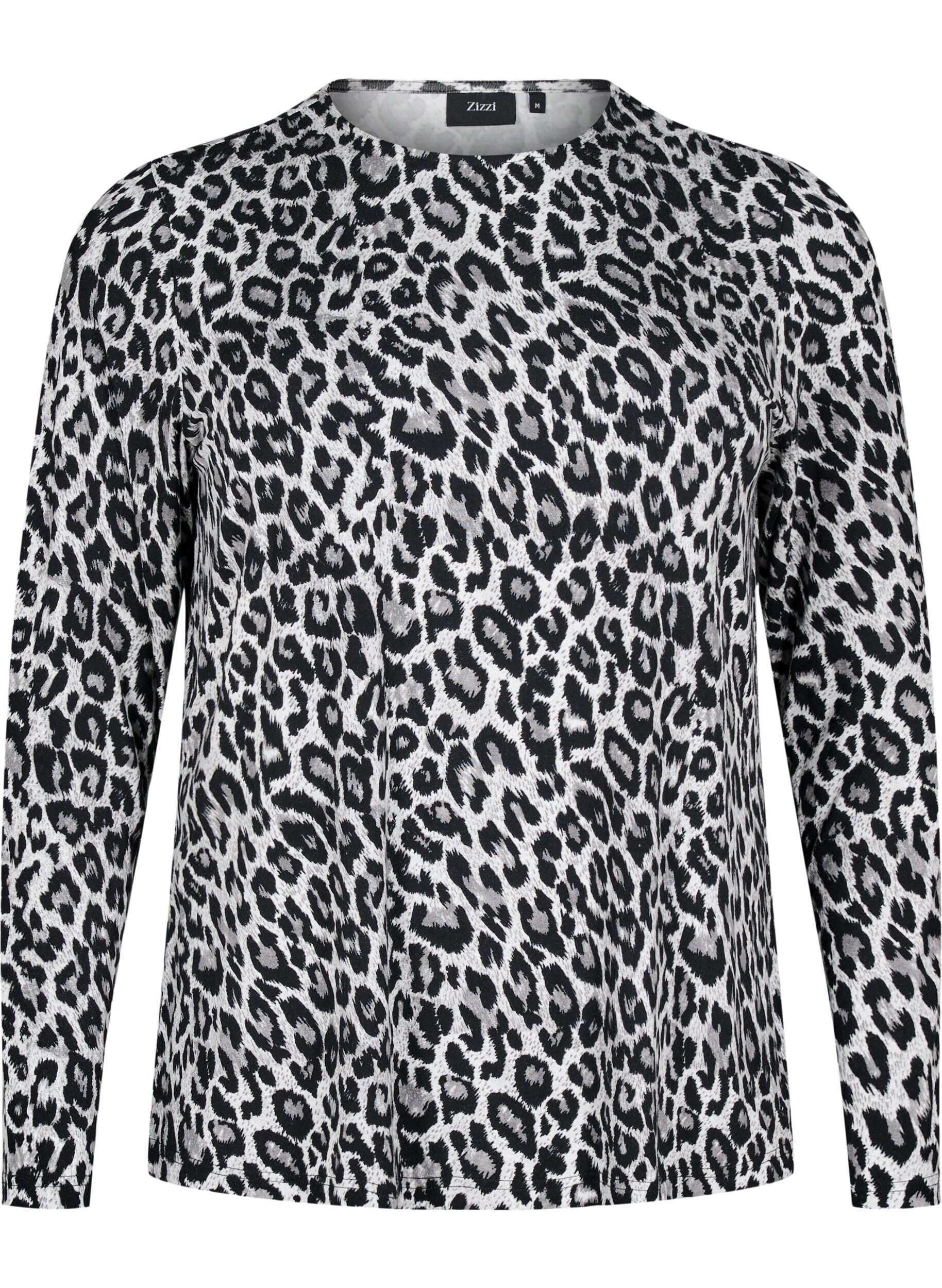 Zizzi Lang&aelig;rmet bluse med leopardprint, Gr&aring;, Packshot image number 0
