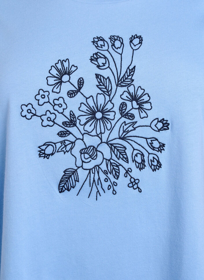 T-shirt i økologisk bomuld med blomsterbroderi, Della R. Blue w. EMB, Packshot image number 2