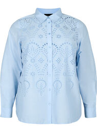 Skjorte i bomuld med broderi anglaise, Chambray Blue