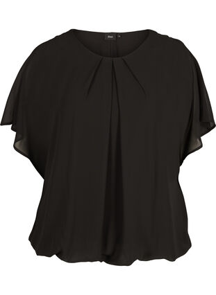 Kortærmet bluse med rund hals, Black, Packshot image number 0