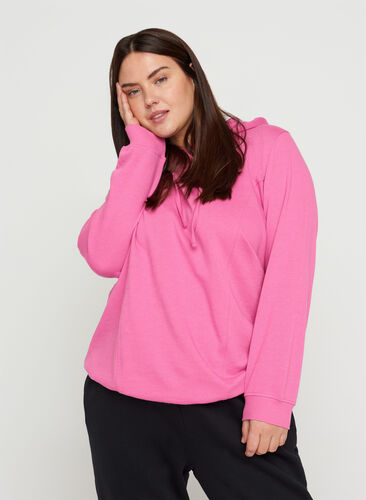 Sweatshirt med hætte og ribkanter, Phlox Pink, Model image number 0
