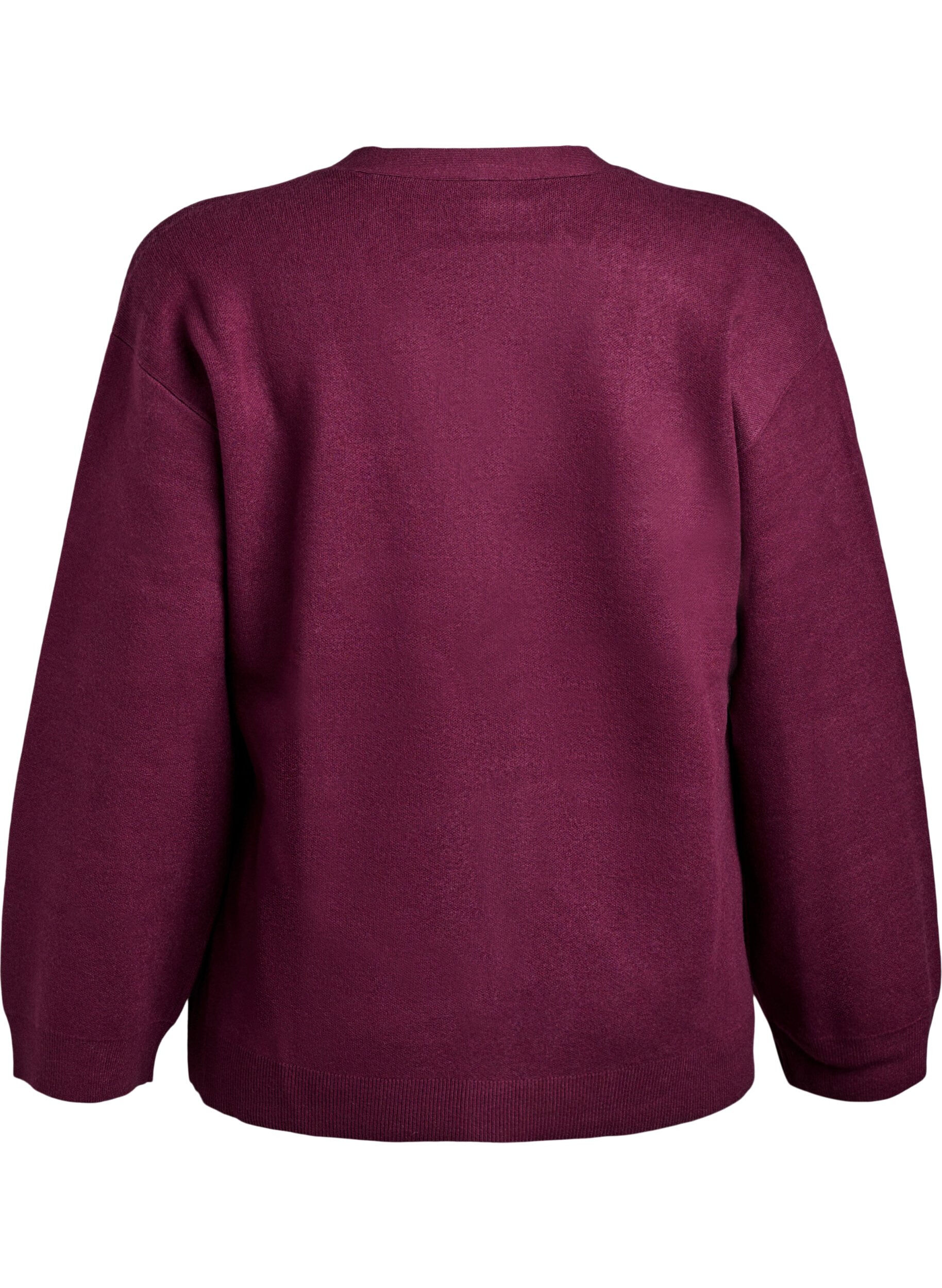 Zizzi Cardigan med v-udsk&aelig;ring og brede &aelig;rmer, M&oslash;rk Bordeaux, Packshot image number 1