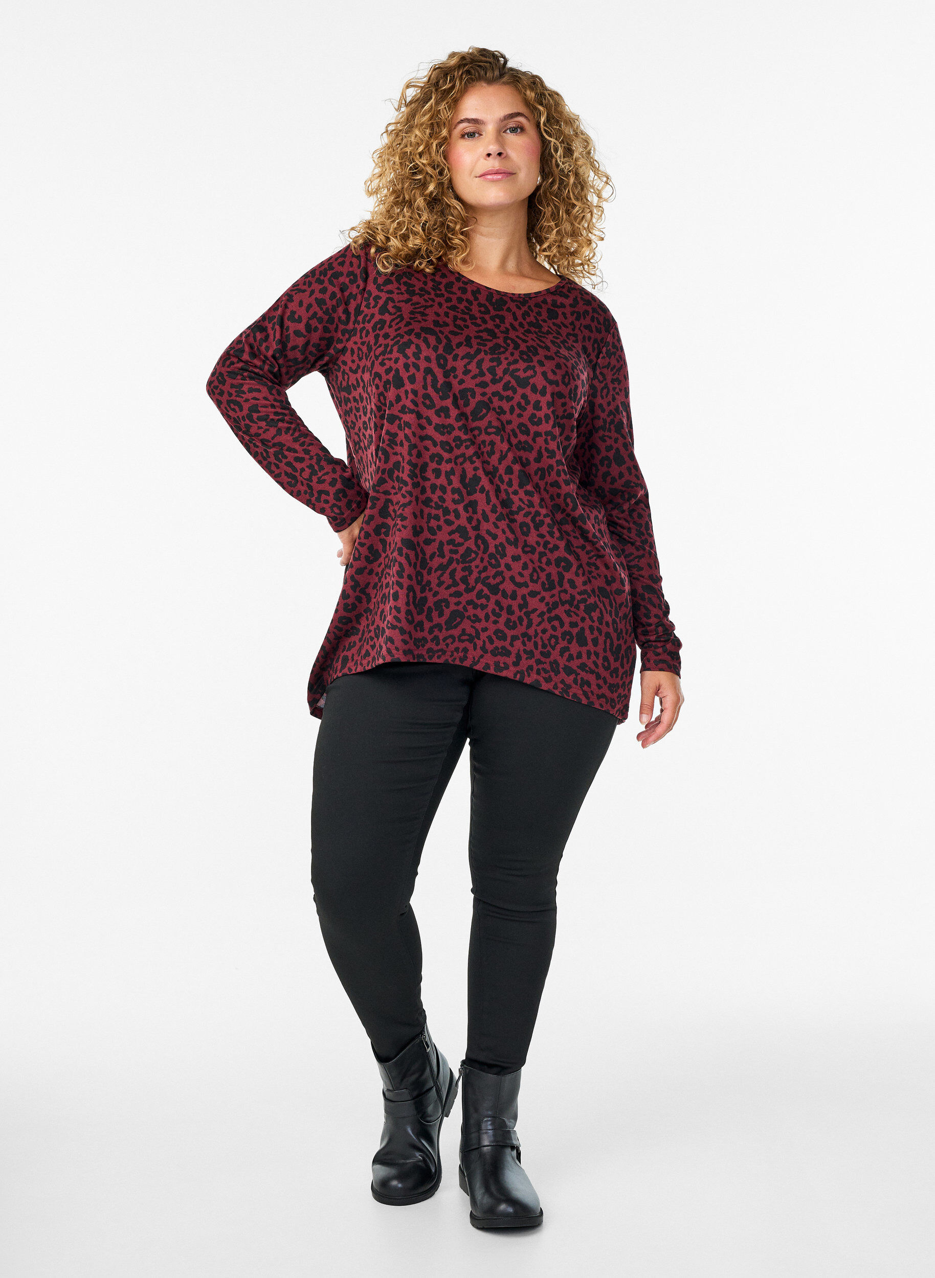 ZizziLeo bluse med lange &aelig;rmer, M&oslash;rk Bordeaux, Model image number 1