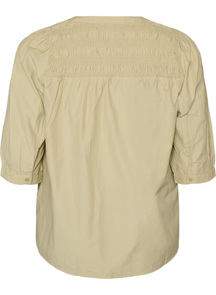 Bluse med smock og 3/4-&aelig;rmer, Gr&oslash;n, Packshot image number 1
