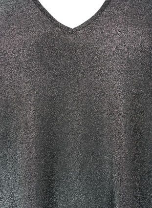 Glimmerbluse med 3/4 ærmer, Black Silver , Packshot image number 2