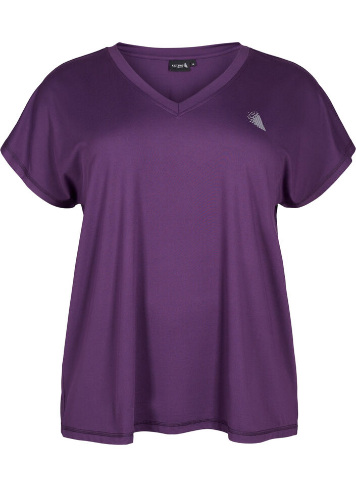 L&oslash;s tr&aelig;nings t-shirt med v-hals, Lilla, Packshot image number 0