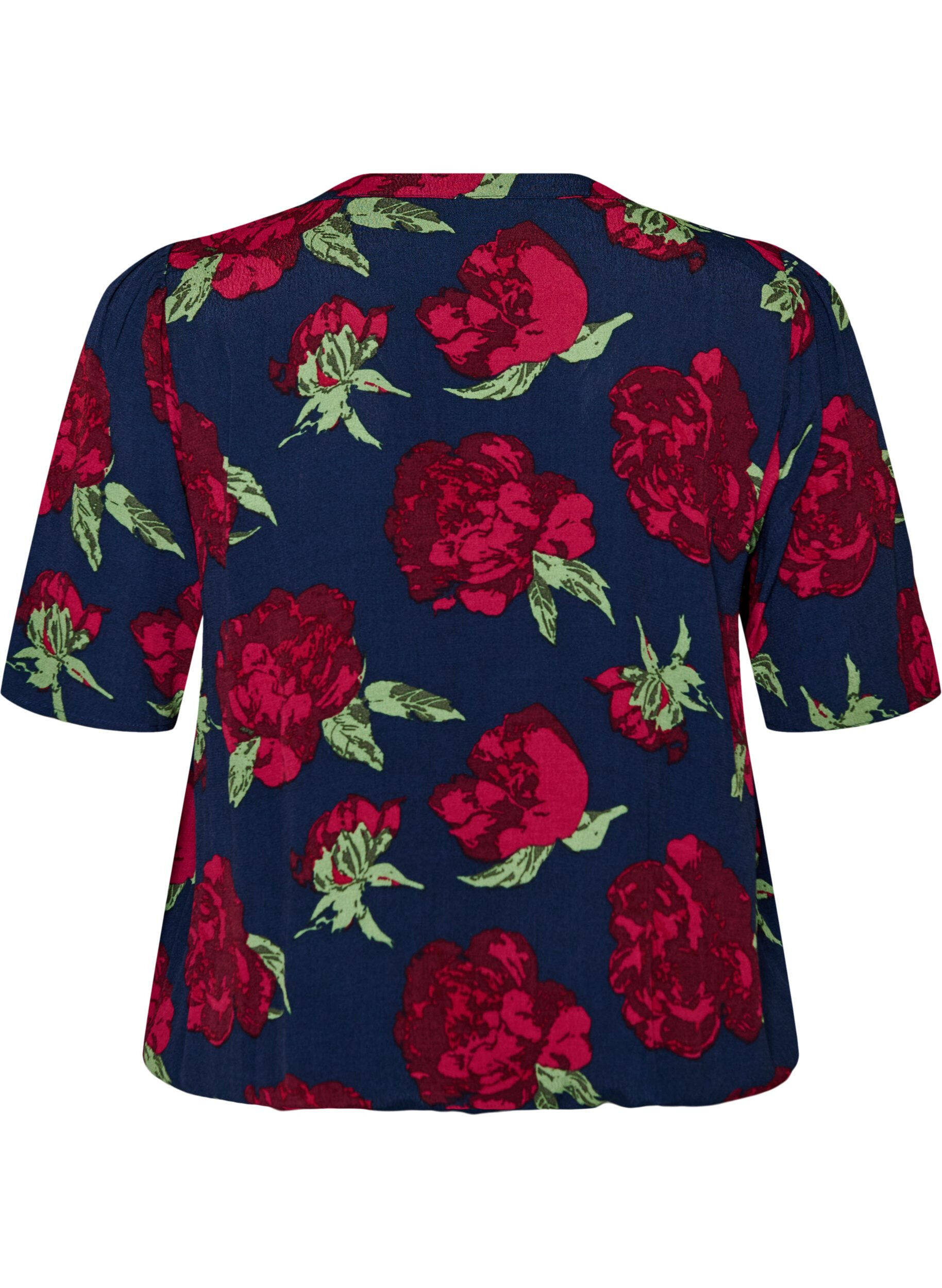 ZizziViskosebluse med blomsterprint og ballonform, Bl&aring;, Packshot image number 1