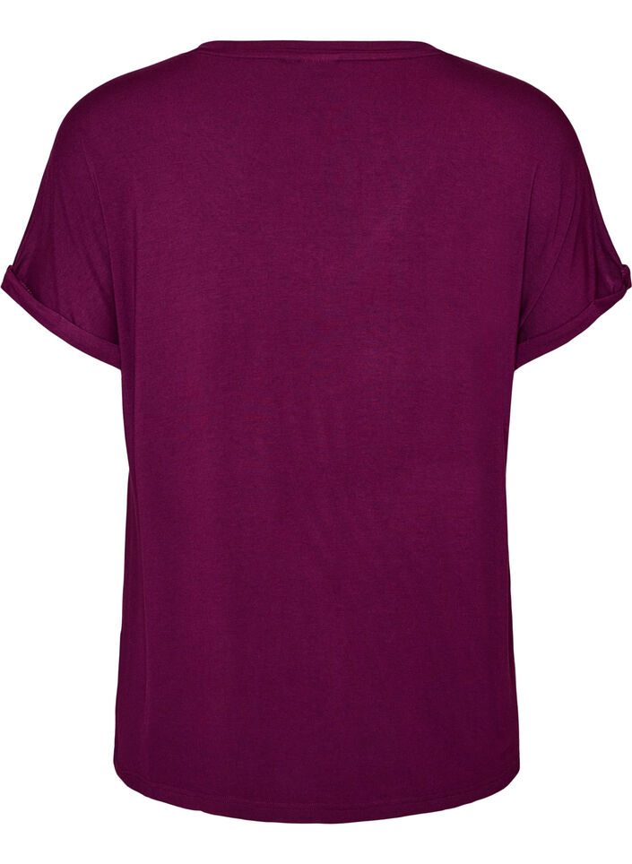 Basis T-shirt i viskose med V-hals, Lilla, Packshot image number 1