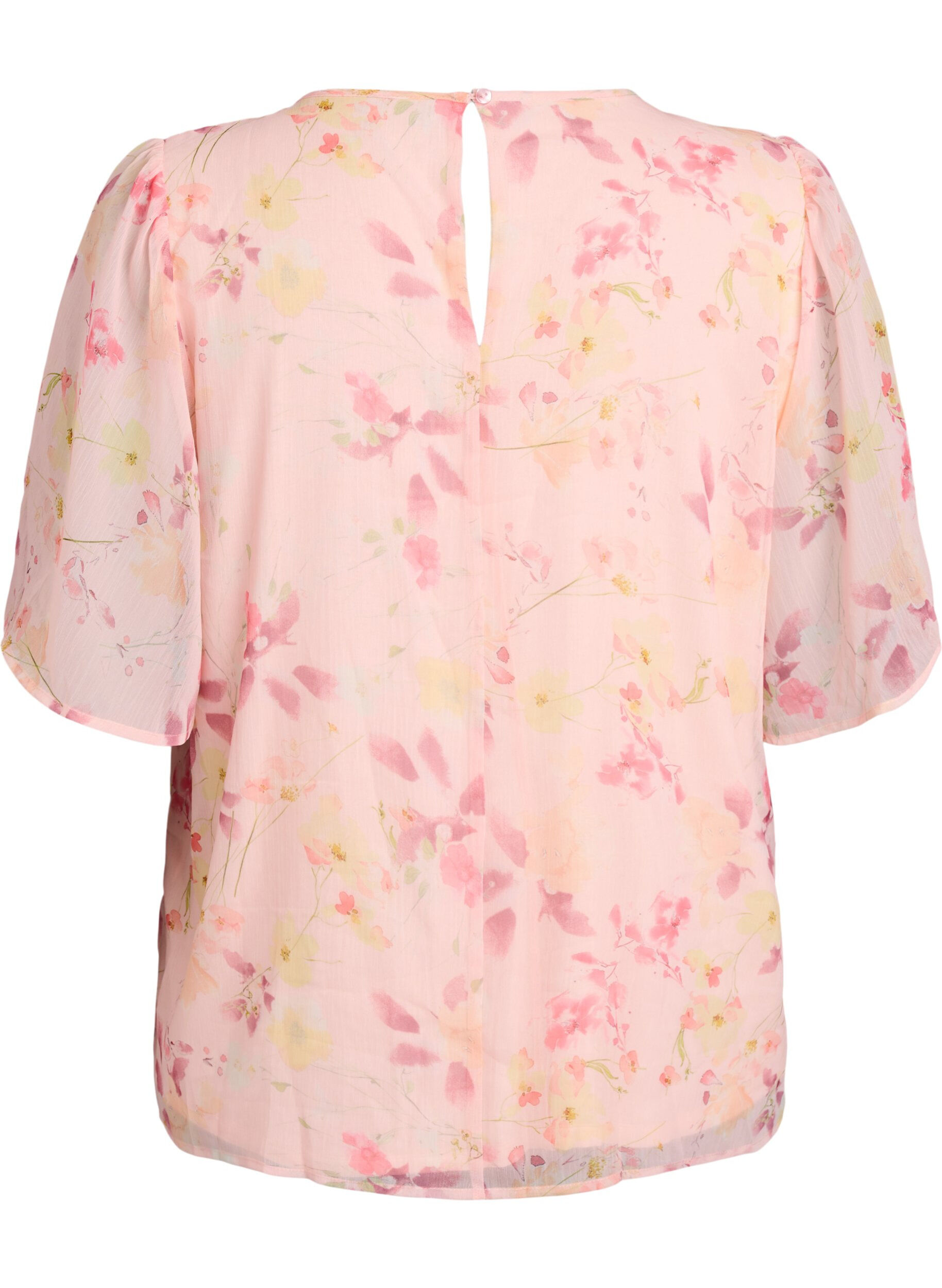 Zizzi Bluse med blomsterprint og luftige &aelig;rmer, Orange, Packshot image number 1