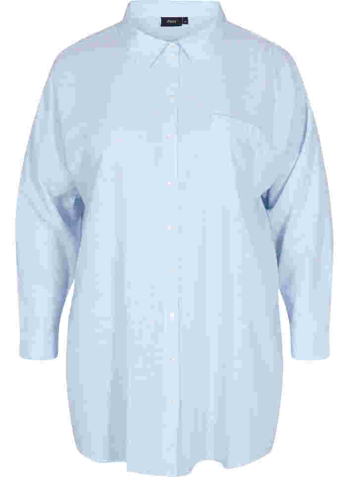 Stribet natskjorte i bomuld, White w. Blue Stripe