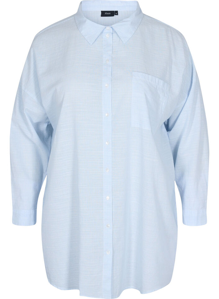Stribet natskjorte i bomuld, White w. Blue Stripe, Packshot image number 0