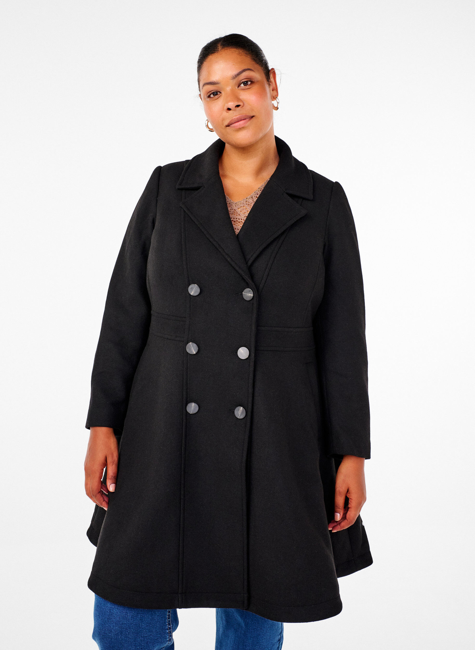 ZizziA-formet uldfrakke med lommer, Sort, Model image number 0