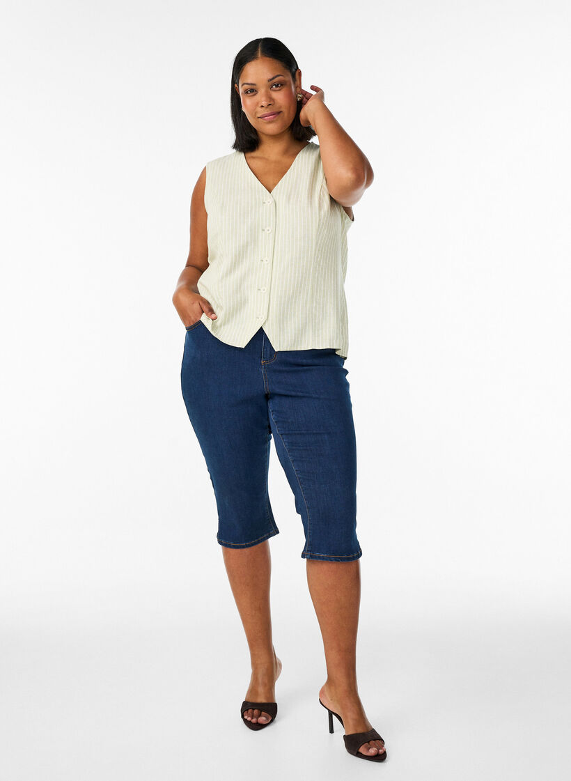 Stribet vest i h&oslash;r og viskose, Gr&oslash;n, Model image number 1