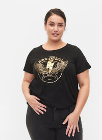 Kortærmet bomulds t-shirt med tryk, Black Rock, Model