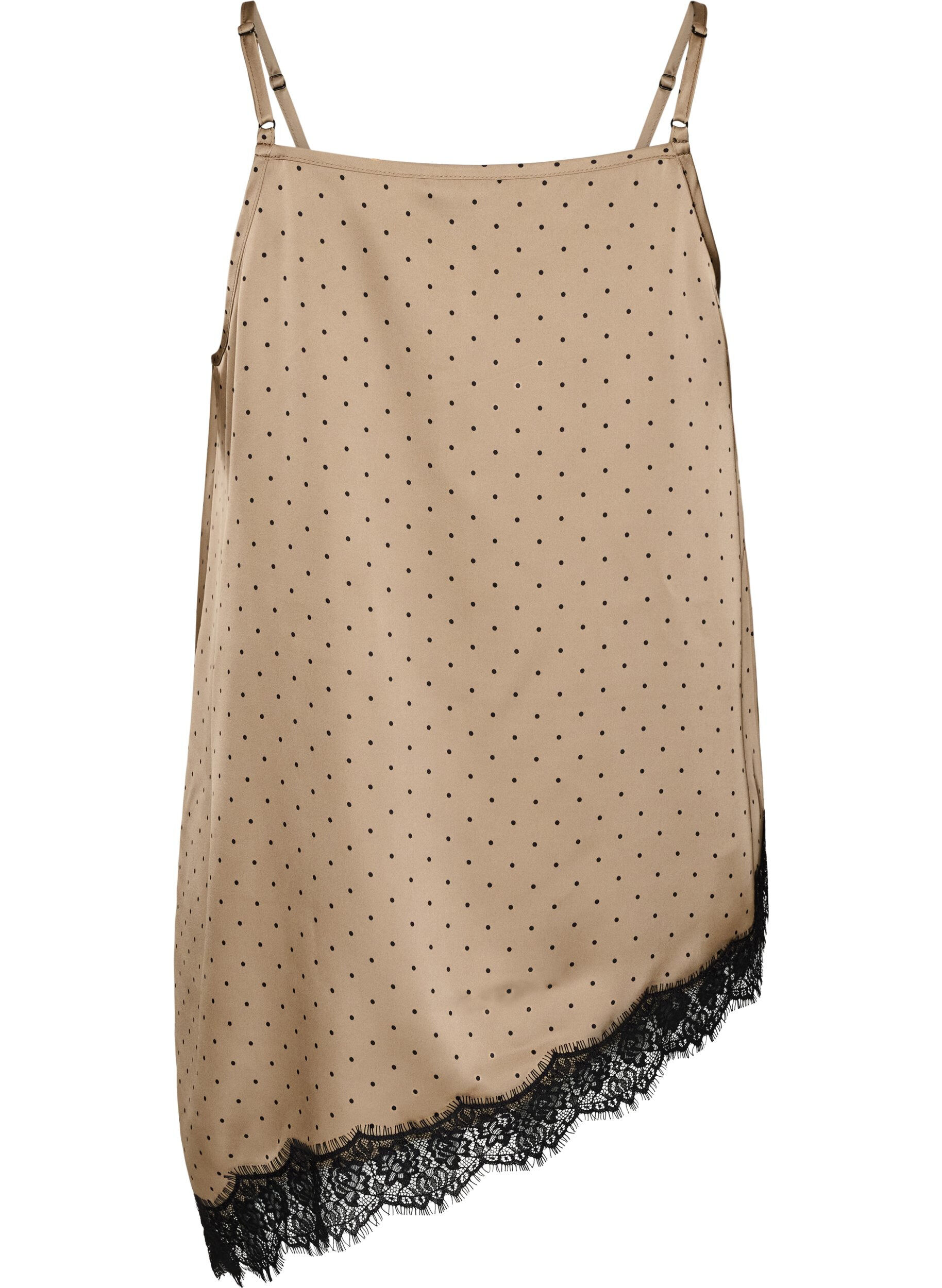 ZizziStroptop med blonder og asymmetrisk kant, Beige, Packshot image number 1