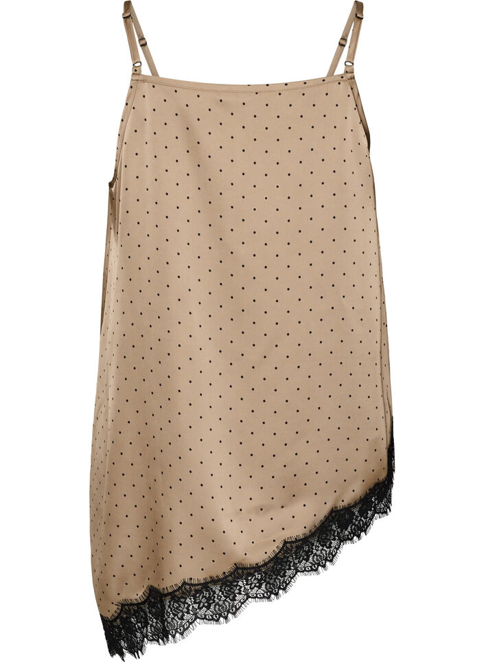 Stroptop med blonder og asymmetrisk kant, Beige, Packshot image number 1