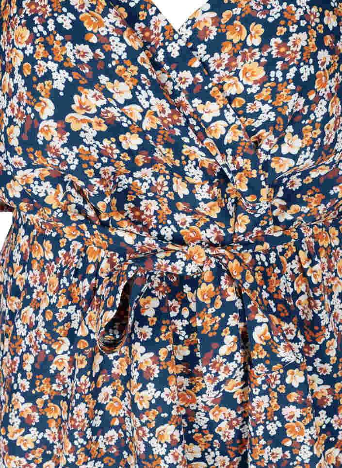 Printet viskose tunika med bindebånd, Amberglow Flowers, Packshot image number 2
