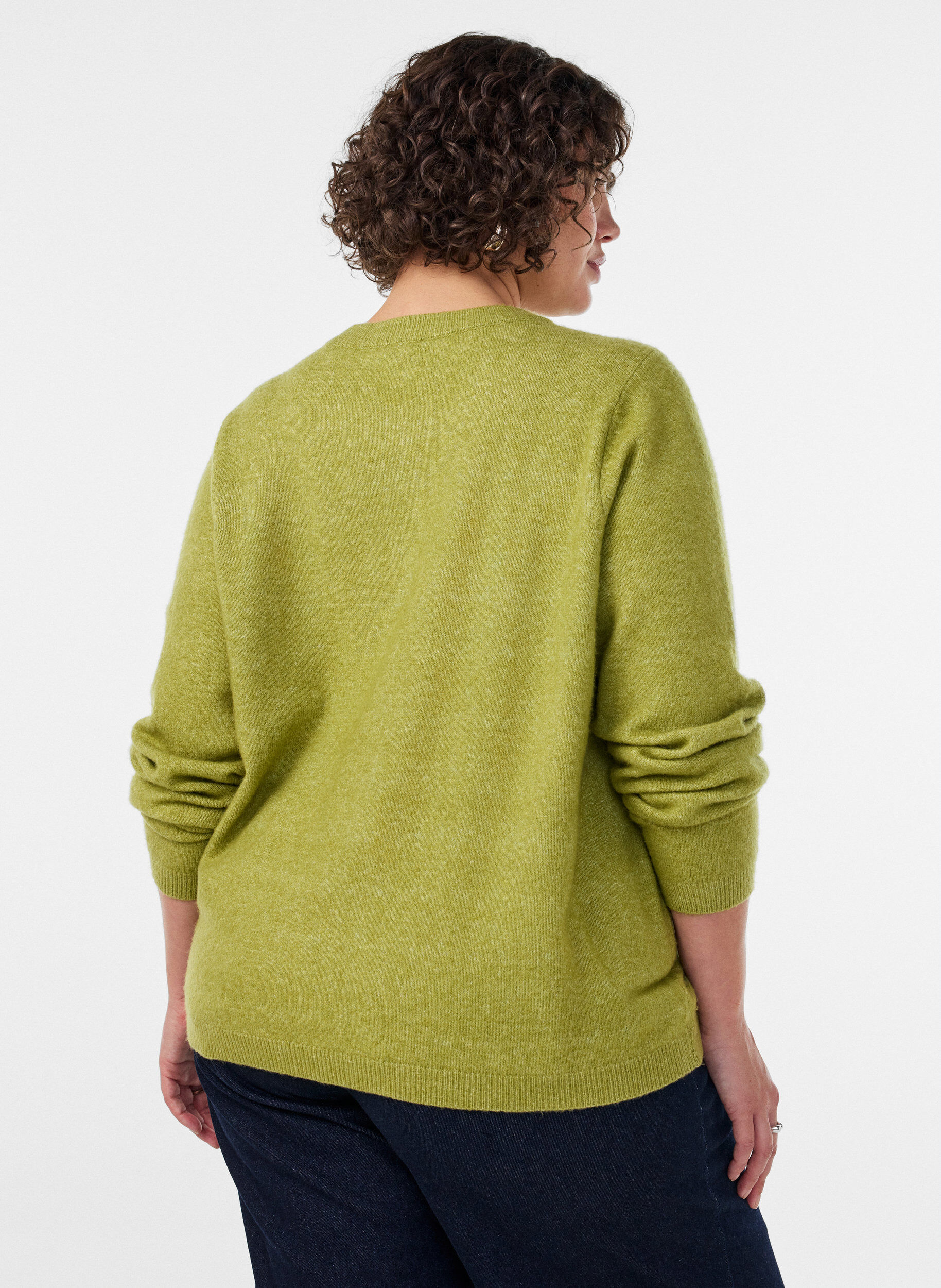 ZizziCardigan med knapper og afrundet front, Gr&oslash;n, Model image number 2