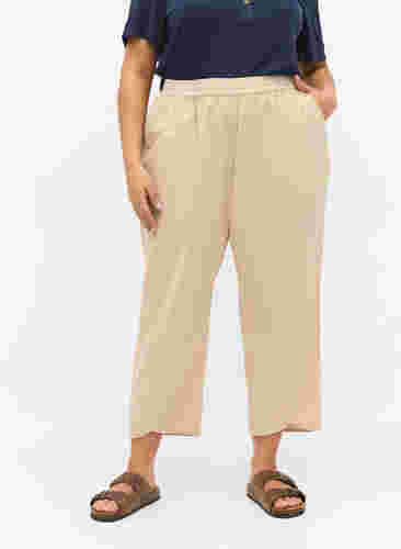 Cropped bukser i bomuld, Oxford Tan, Model image number 2