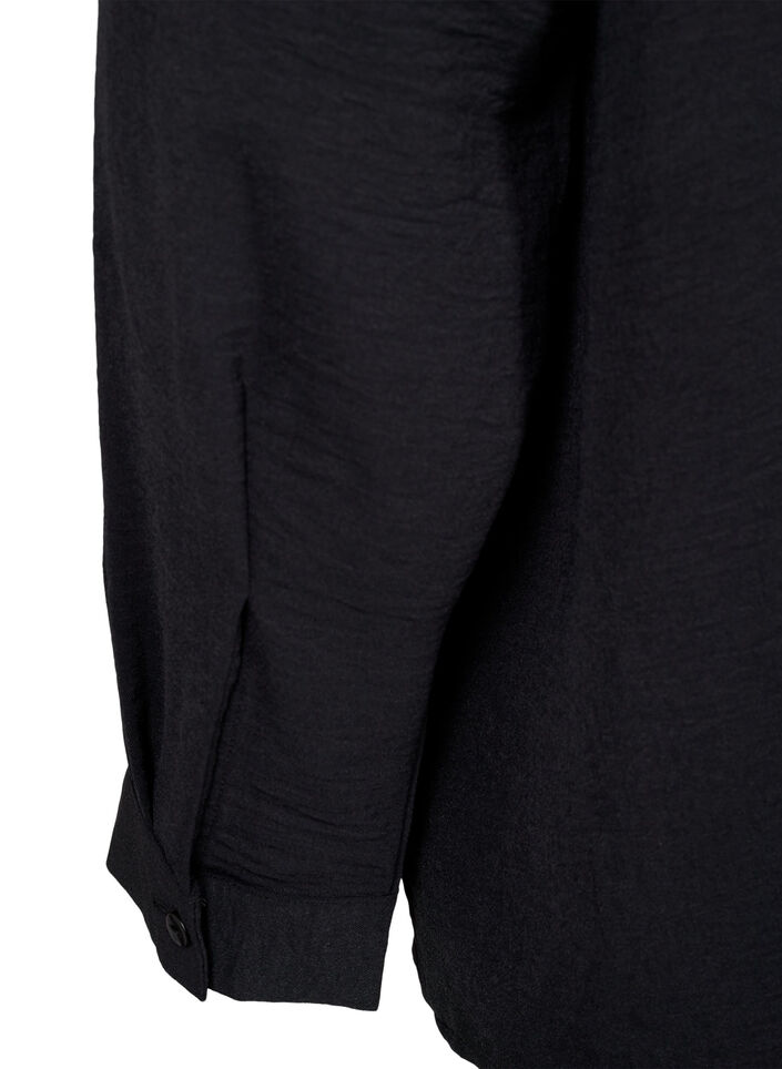 Langærmet skjortebluse med v-hals, Black, Packshot image number 3