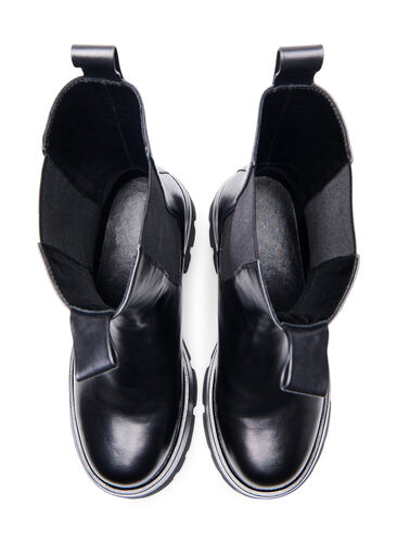 Wide fit læderstøvle med elastik , Black, Packshot image number 1