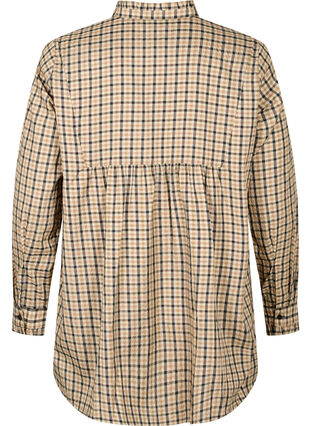Ternet skjortebluse med flæser, Brown Check, Packshot image number 1
